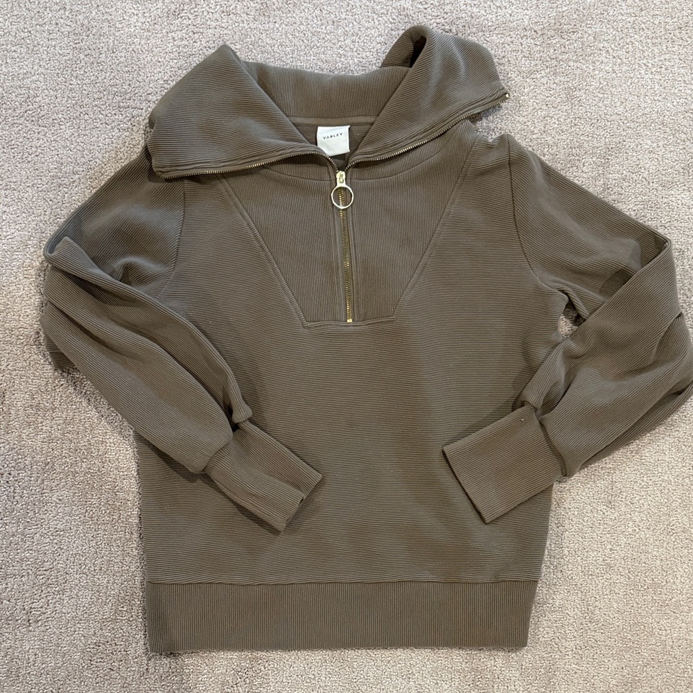 Varley Ribbed Half-Zip Pullover in Taupe